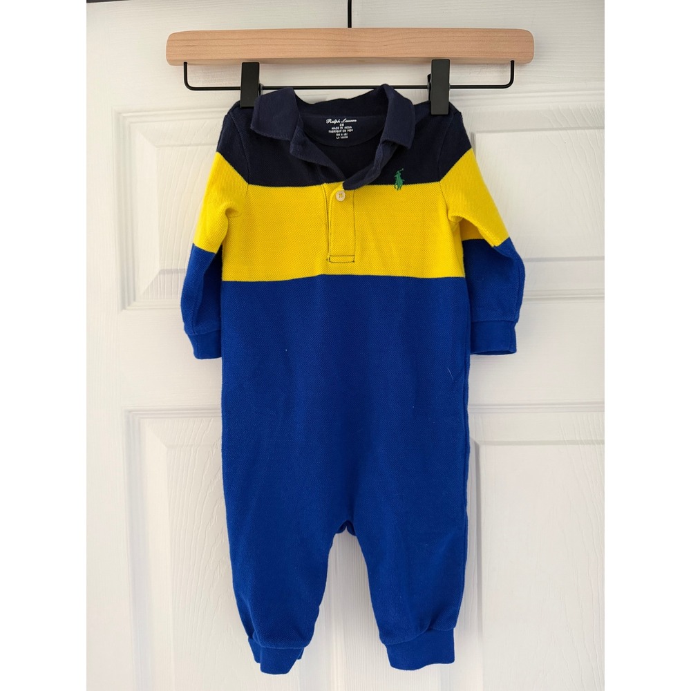 Ralph Lauren Baby Boy Collared Onesie Outfit Preppy Casual